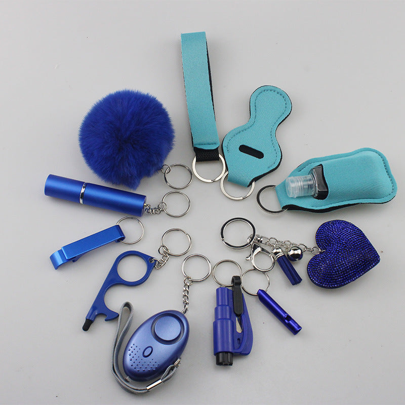 Wholesale Rhinestone Love Lipstick Set Bottle Opener Hair Ball Whistle Keychain Set